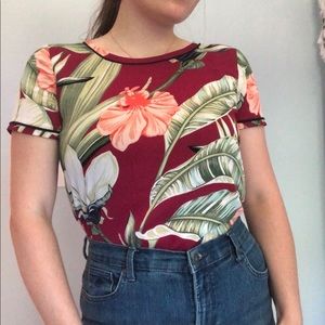 Deep Red Tropical Blouse
